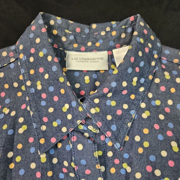 Liz Claiborne Womens Dress Multi-Color Size 8 100% Cotton Sleeveless Polka Dot - Picture 8 of 12